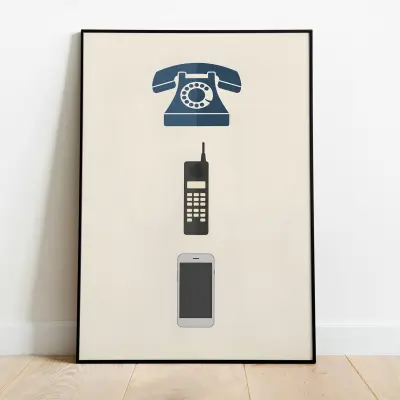 Evolution of Telephone Print, Retro 80s Phone Illustration, Tech Wall Art, Gift for Dad