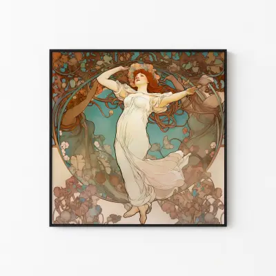 Art Nouveau Poster Spring Woman Print | Vintage Wall Art in Mucha Style | Classic Fine Art for Living Room Decor
