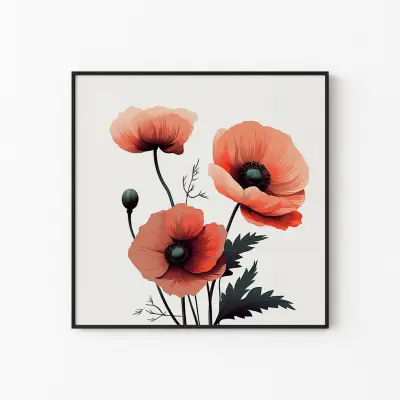 Red Poppy Watercolor Art Print, Floral Botanical Poster, Living Room Wall Art Decor