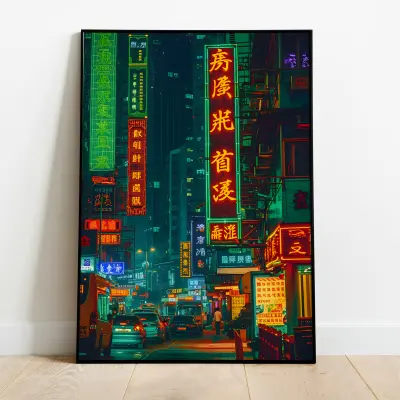 Hong Kong 90s Street Digital Print, Retro Cityscape Wall Art, Vintage Asia Printable Poster, Instant Download