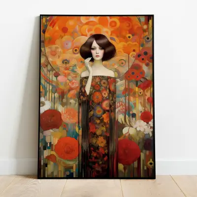 Gustav Klimt Picasso Fusion Art Print, Geometric Woman Poster, Abstract Wall Decor