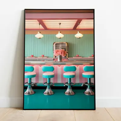 1950s American Diner Poster, Retro Art Print, Vintage Wall Decor for Kitchen and Dining