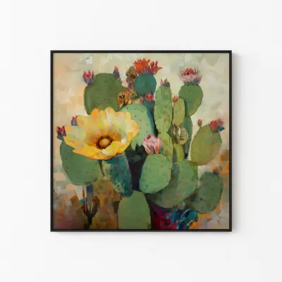 Klimt Style Cactus Art Print, Gold Accent Wall Art, Botanical Art Nouveau Poster, Desert Decor