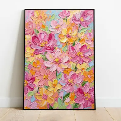 Abstract Floral Painting, Original Impasto Artwork, Textured Wall Art, Colorful Garden