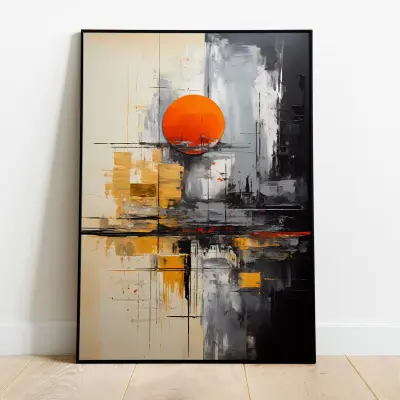 Red Moon Rising Abstract Oil Painting Poster Print Wall Art Red Black Moon
