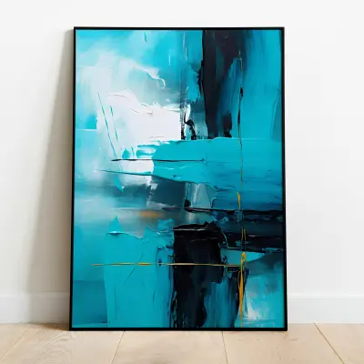 Abstract Poster Blue, Turquoise & White - Oil Painting Style, Various Sizes