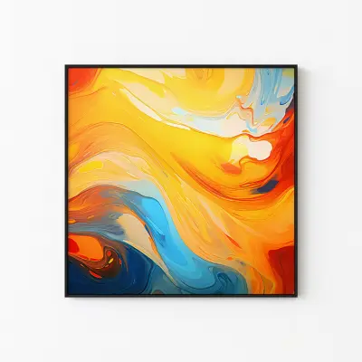 Abstract Art Poster Yellow Orange Blue Oil Painting Print Modern Wall Art Decor Bedroom Digital Download