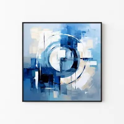 Abstract Oil Painting Poster Blue Circle Art Print Modern Wall Art Printed Framed Digital