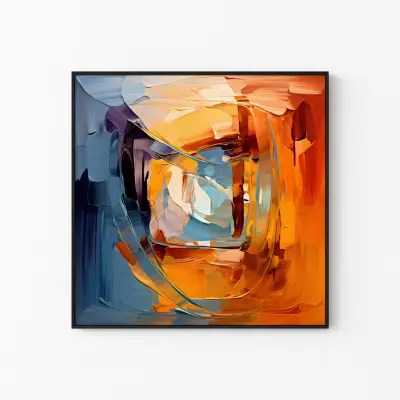 Abstract Oil Painting Poster Orange Blue Vertical Framed Digital Download Wall Art