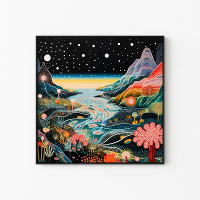 Yayoi Kusama Inspired Poster Coastal Landscape Japanese Gallery Wall Art Modern Abstract Print