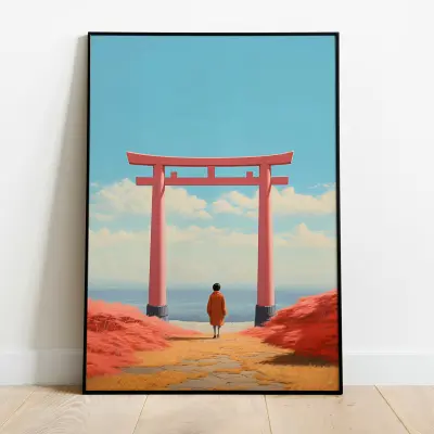 Poster To the Horizon Torii Gate Japanese Gate Wall Art Print Zen Minimalist Art