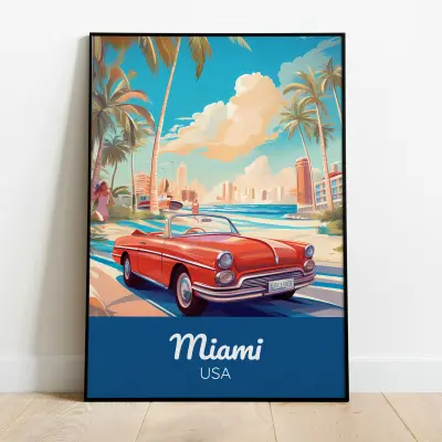 Miami USA Vintage Travel Poster Retro Miami Beach Art Print Miami Wall Decor Miami Gift