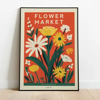 Flower Market Print Boho Floral Art Poster Mid Century Modern Vintage Wall Decor