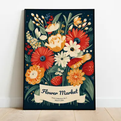 Flower Market Print Boho Floral Art Bedroom Wall Decor Living Room Vintage Exhibition Mid Century Modern
