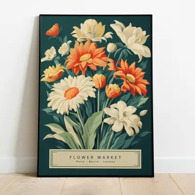 Flower Market Print Boho Floral Art Poster Mid Century Modern Vintage Exhibition