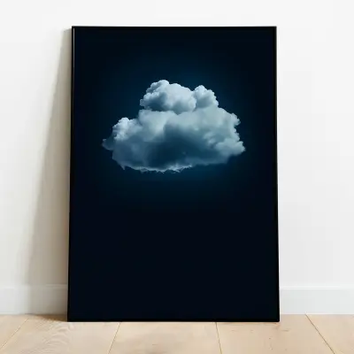 Dark Blue Cloud Wall Art Night Sky Abstract Indigo Print