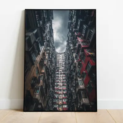 Hong Kong Apartment Complex Poster Retro Photography Art Asian Capital Urban Wall Decor