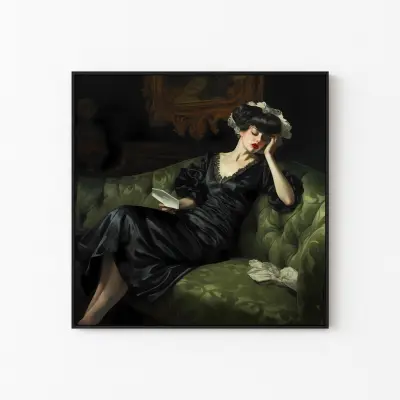 Decadent Young Woman Art Poster Vintage Painting Print for Wall Decor