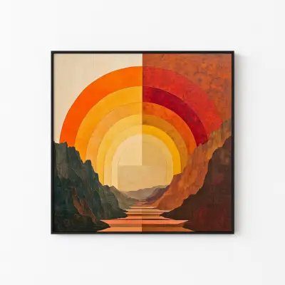 Sunset Rainbow Henri Rousseau Style Earth Tones Retro Painting Cabincore Art