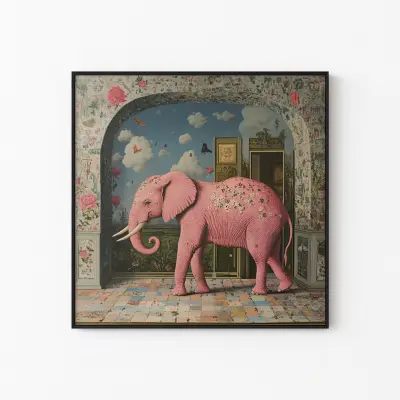 Pink Elephant Poster Abstract Surrealism Art Print Colorful Elephant Wall Art