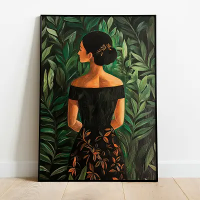 Maximalist Woman in Jungle Poster Henri Rousseau Style Art Print Large Nature Wall Art Tropical Decor