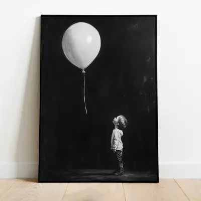 Banksy Style Boy Looking at Balloon Canvas Print Street Art Wall Decor Pop Art Picture