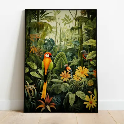 Tropical Parrot Paradise 2 Vibrant Poster Henri Rousseau Style Jungle Art Print
