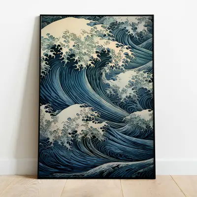 William Morris Style Wave Art Print Floral Pattern Wall Art Japanese Design Poster