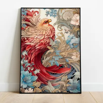 Red Bird Poster William Morris Style Print Vintage Birds Art Wall Decor Botanical Tree