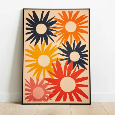 Sunflowers Henri Matisse Homage Art Print Coral Sun Wall Decor Abstract Naive Painting Poster