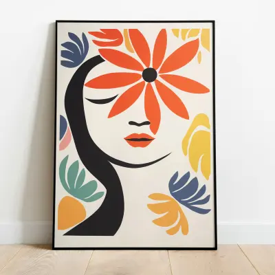 Sunflower Woman Henri Matisse Homage Art Print Modern Gallery Poster Abstract Cutouts Coral Sun Wall Decor