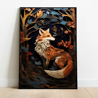Fox Poster Paper Cutout Style William Morris Design Art Nouveau Print Wall Art