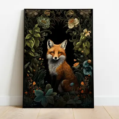 Fox in Flowers Poster William Morris Inspired Big Wall Art Art Nouveau Print unframed