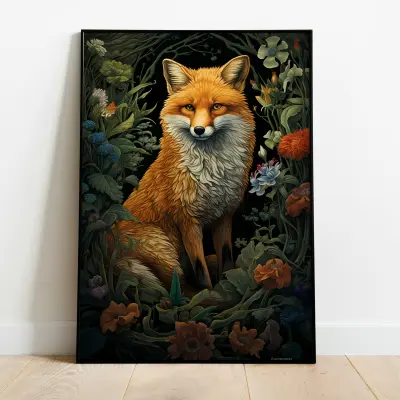 Fox in the Forest Poster William Morris Inspired Art Nouveau Print Large Wall Art