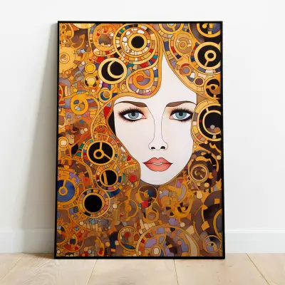 Gustav Klimt Style Poster The Queen Art Nouveau Wall Art Living Room Decor Gold Painting Print