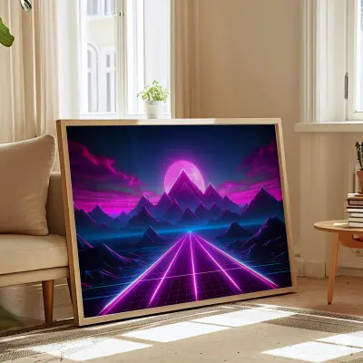 Synthwave Mount Everest Poster Retro 80s Neon Mountain Wall Art Print Decor