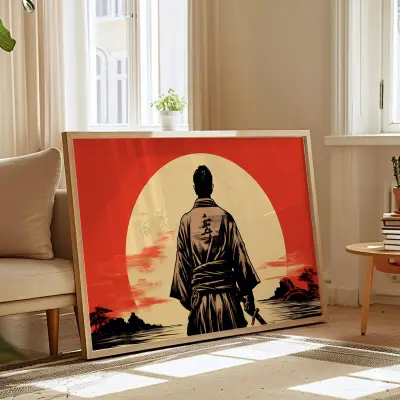 Samurai by the Sea Japanese Woodblock Edo Style Fine Art Print