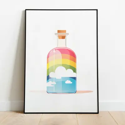 Rainbow in a Bottle Poster Print Colorful Nursery Decoration Kids Room Wall Art Illustration