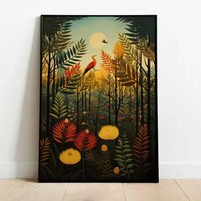 Nightingale in Treetop Poster Henri Rousseau Style Art Print Vintage Jungle Bird