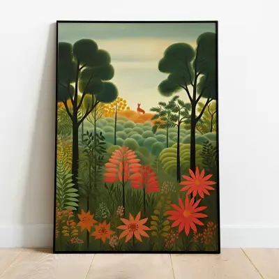 Fox in Forest Poster Henri Rousseau Style Jungle Art Print Vintage Wall Decor