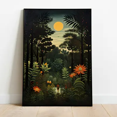 Henri Rousseau Style Jungle Boy Poster Vintage Art Print Forest Naive Painting