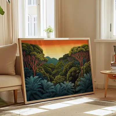 Jungle Retro Poster Sky Maximalist Decor Print Art in Henri Rousseau Style