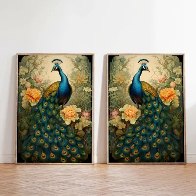 Peacock Poster Set of 2 Ernst Haeckel Jugendstil Botanical Wall Art Prints