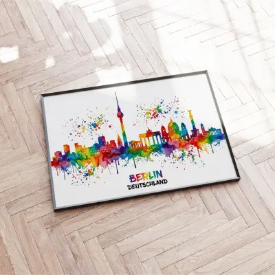 Berlin Watercolor Skyline Art Print Spatter Silhouette Landscape Rainbow Wall Decor