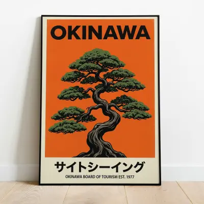 Retro Okinawa Travel Poster Bonsai Tree Vintage Japan Tourism Poster Art Print