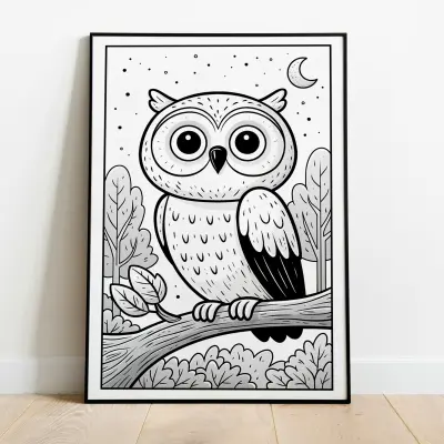 Owl Coloring Page Owls Illustration Black and White Line Art Printable PDF