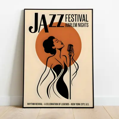 Mid-Century Modern Jazz Festival Poster Harlem Nights New York City Music Art