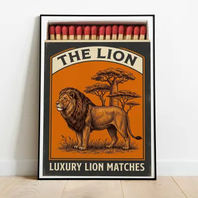 Vintage matchbox lion illustration savanna design collectible rare small