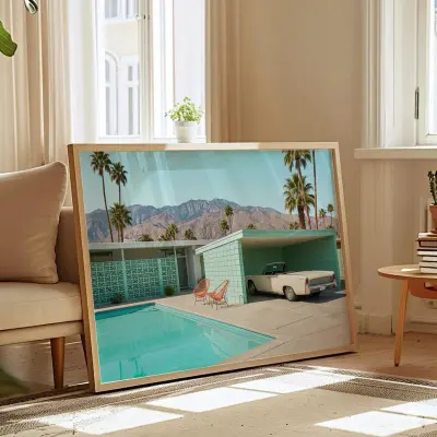 Retro Palm Springs Photography Mid-Century Pool Lincoln Continental Art Print