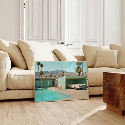Retro Palm Springs Photography Mid-Century Pool Lincoln Continental Art Print